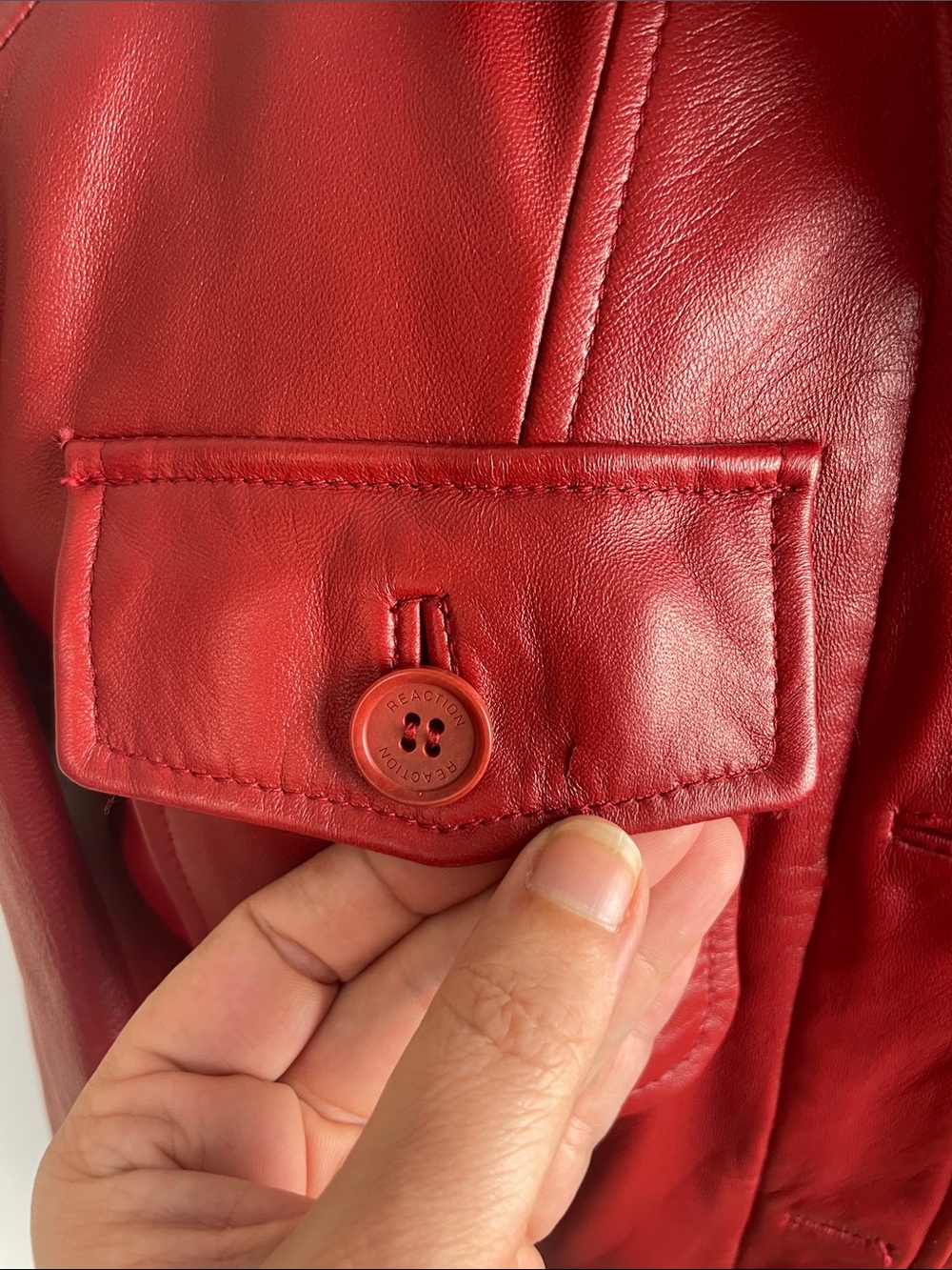 Kenneth Cole Reaction Red Women's Leather Button-Front Jacket - Picture 6 of 10